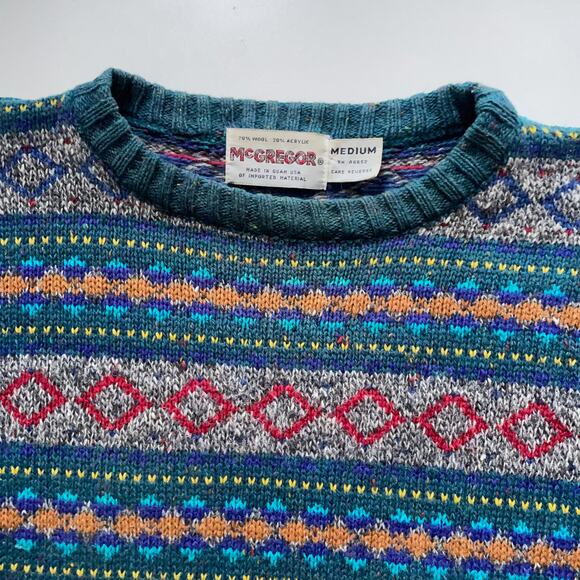 80s Fair Isle Wool Grandpacore Sweater Heritage Apres Ski Grunge Cabincore M - Picture 4 of 12